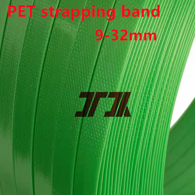 Custom Green PET Strapping Roll Banda de poliéster de alta tensão com 9-32mm personalizada