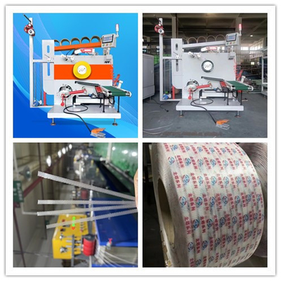 Função do ecrã táctil PLC máquina de fixação automática, servo-enrolador de fita de embalagem PP, velocidade da linha: 200-350m/min