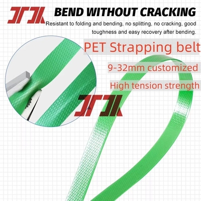9-32 mm Cinturão de correia de poliéster para animais de estimação Para embalagem manual ou automática Verde Preto em relevo Tolerância ± 0,04 mm