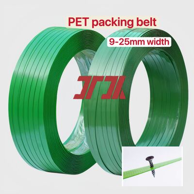 Cinta de embalagem PET de 9-25mm, cinta de aço plástico PET, cinta de embalagem PET com trituração de material de garrafa 100%