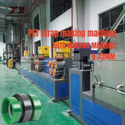 Máquina de extrusão de tiras de PET de 9-32 mm com controlo PLC para material de flocos de garrafas de PET recicladas