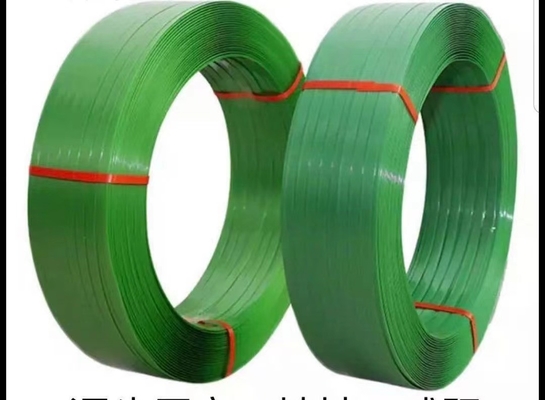 Faixa de embalagem de aço PET, Faixa com: 9-32 mm, espessura da faixa: 0,6-1,2 mm, faixa de ligação de PET, faixa de embalagem verde