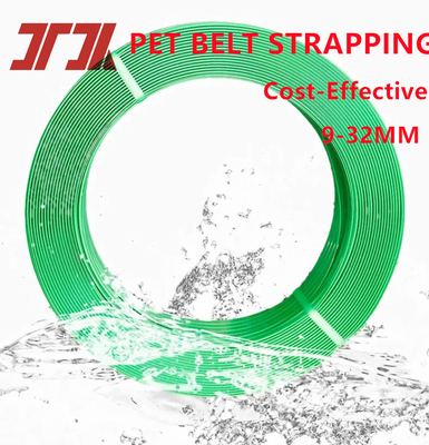 Faixa de embalagem PET de alta resistência com cor brilhante e transparente e duplo relevo de 5 mm a 19 mm de largura para aplicações automáticas e manuais