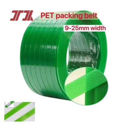 Cinta de embalagem PET de 9-25mm, cinta de aço plástico PET, cinta de embalagem PET com trituração de material de garrafa 100%